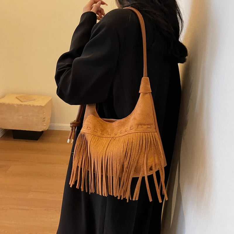 2025 Vintage PU Leather Boho Tassel Bags Women Handbags