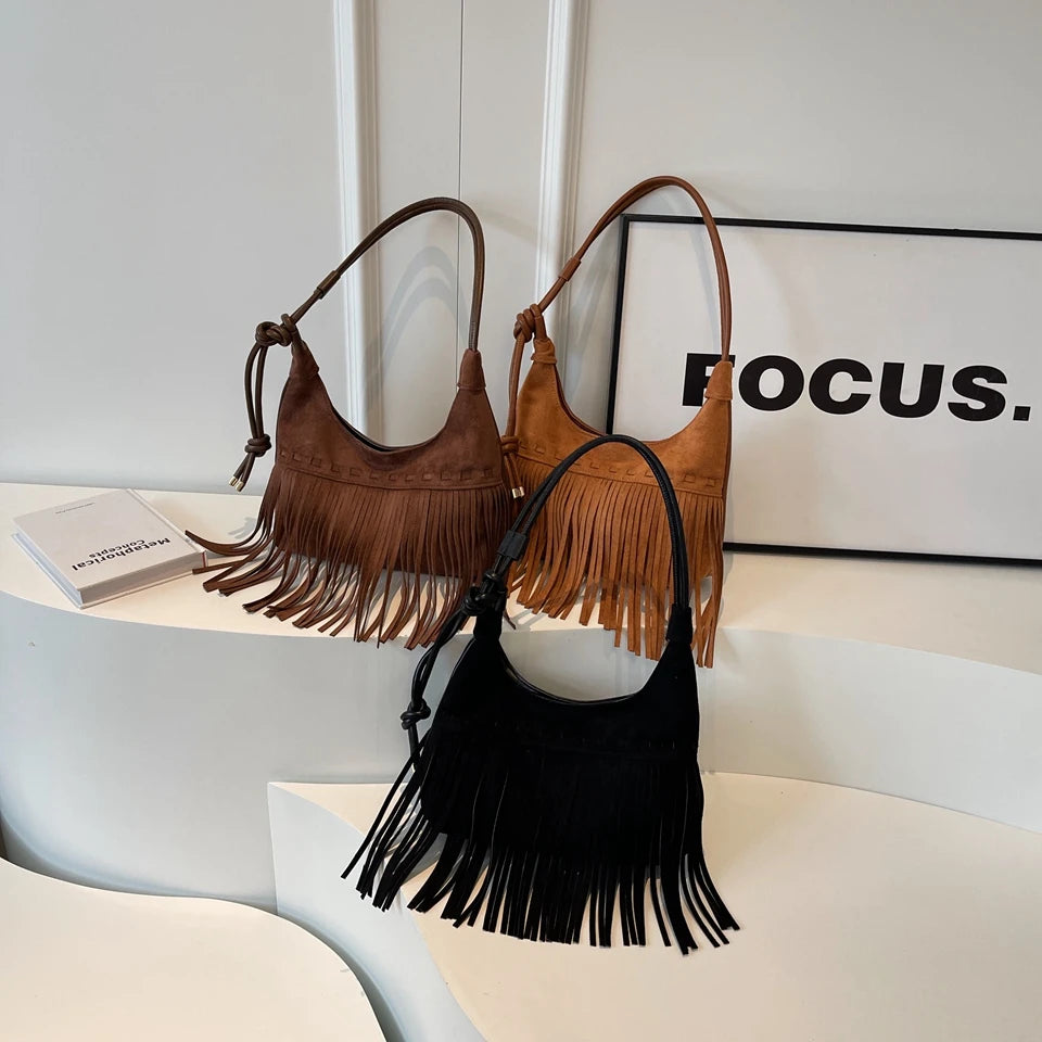 2025 Vintage PU Leather Boho Tassel Bags Women Handbags