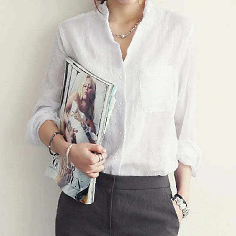 2025 Summer Linen Shirt Women Long Sleeve Blouse