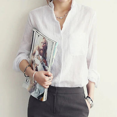 2025 Summer Linen Shirt Women Long Sleeve Blouse